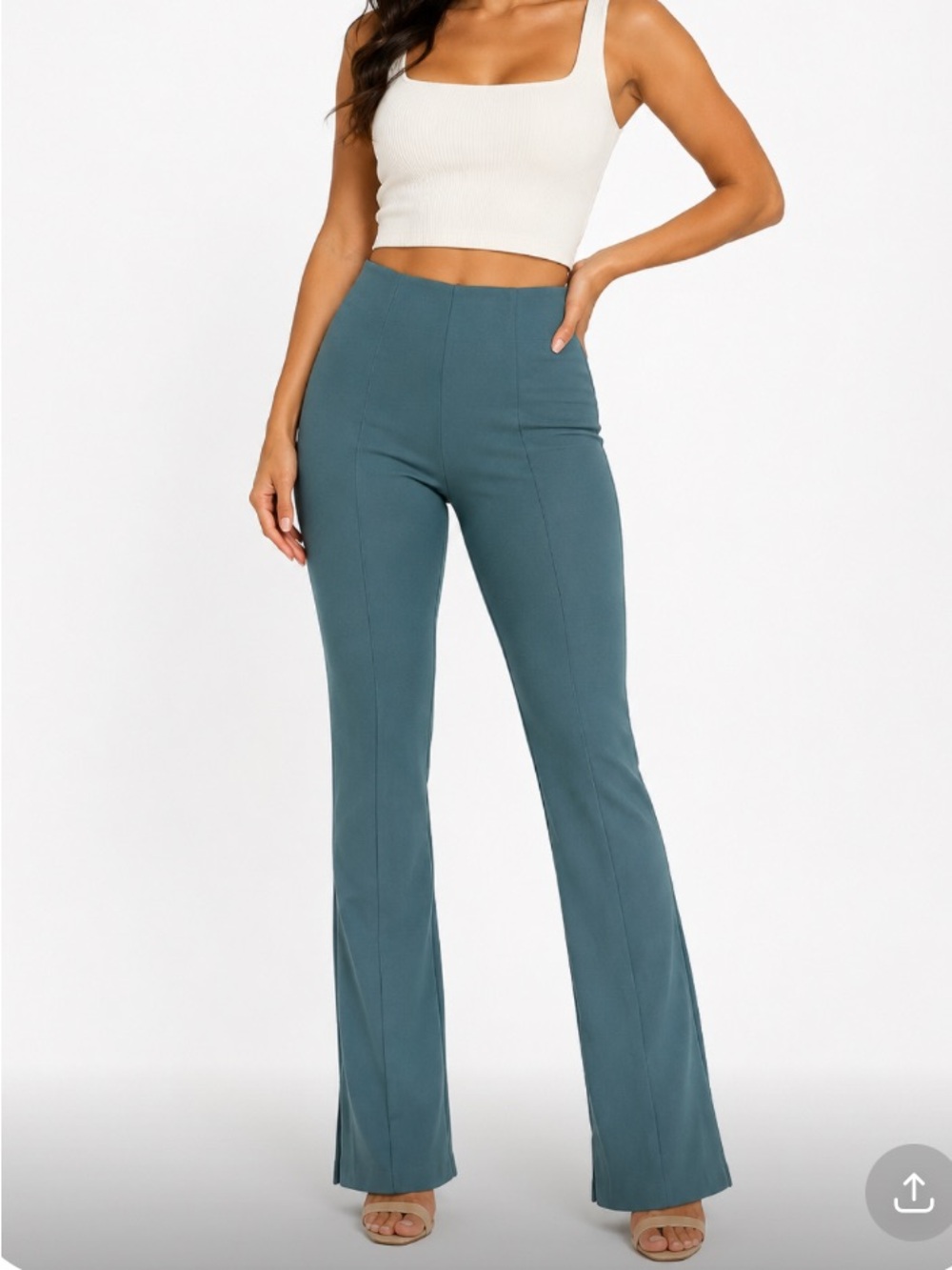 Zara Teal Wide-Leg High-Rise Pants